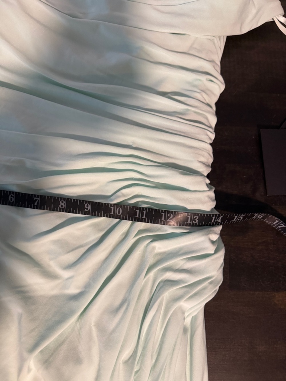 Mac Duggal IEENA Mint One Shoulder Side Gathered MIDI Dress Size 8 Formal - Picture 11 of 12